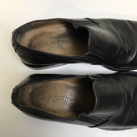 Louis Vuitton Men's Black Leather Square Toe Slip On Loafer Shoes Size LV 8 US 9 - Picture 4 of 12